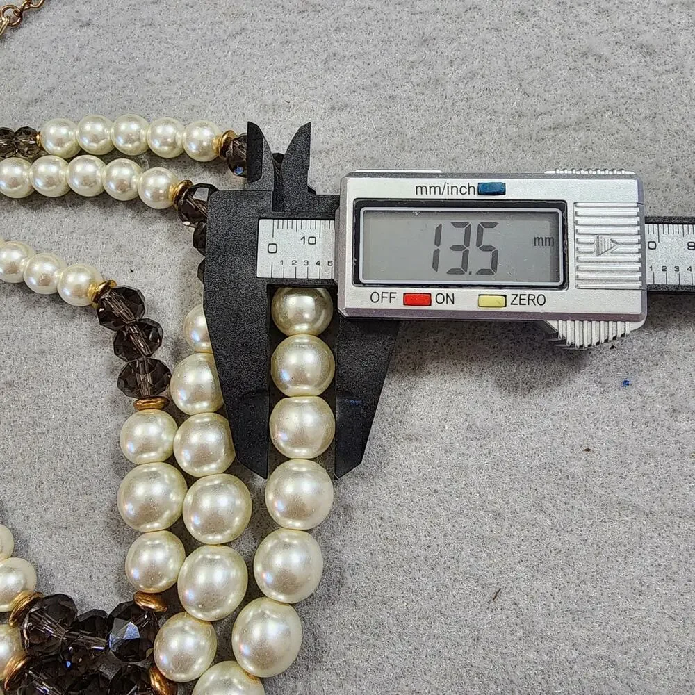 Crystal Necklace Clip-On Earrings Kenneth Jay Lane Three Strand Faux Pearl Brown